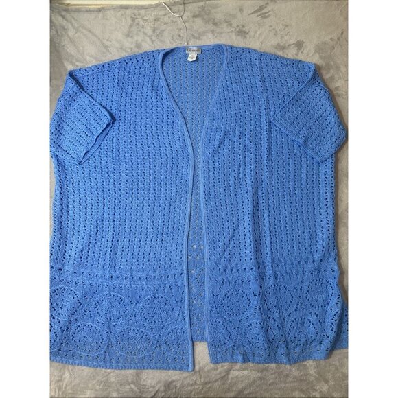Women’s Catherines Knitted Open Cardigan Imported Yarns Blue Plus 3X - Picture 4 of 11